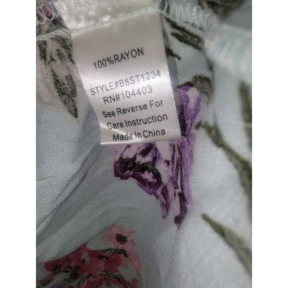 Blu Pepper Floral Tunic‎ Top W/ Lace-Up Neckline & Ruffle Hem Light Blue Large - Picture 6 of 9